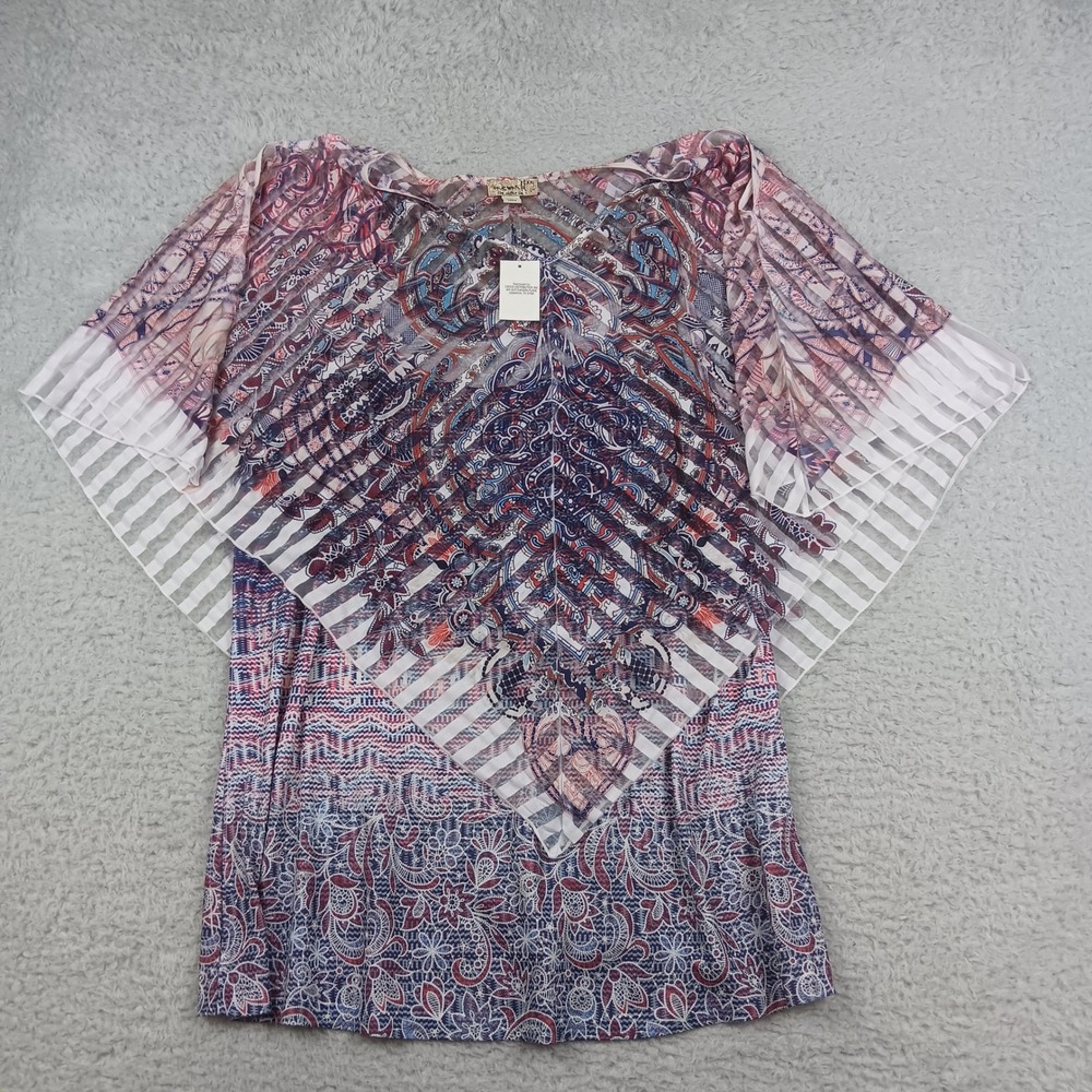 One World Poncho Tank Top Women XXL Multi Paisley Sheer Overlay NWT 7046819